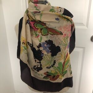 Vintage Silk Floral Butterfly Scarf